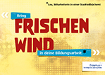 Bring frischen Wind in deine Bildungseinrichung | Lea, Mitarbeiterin in einer Stadtteilbücherei | Logo Erasmus+